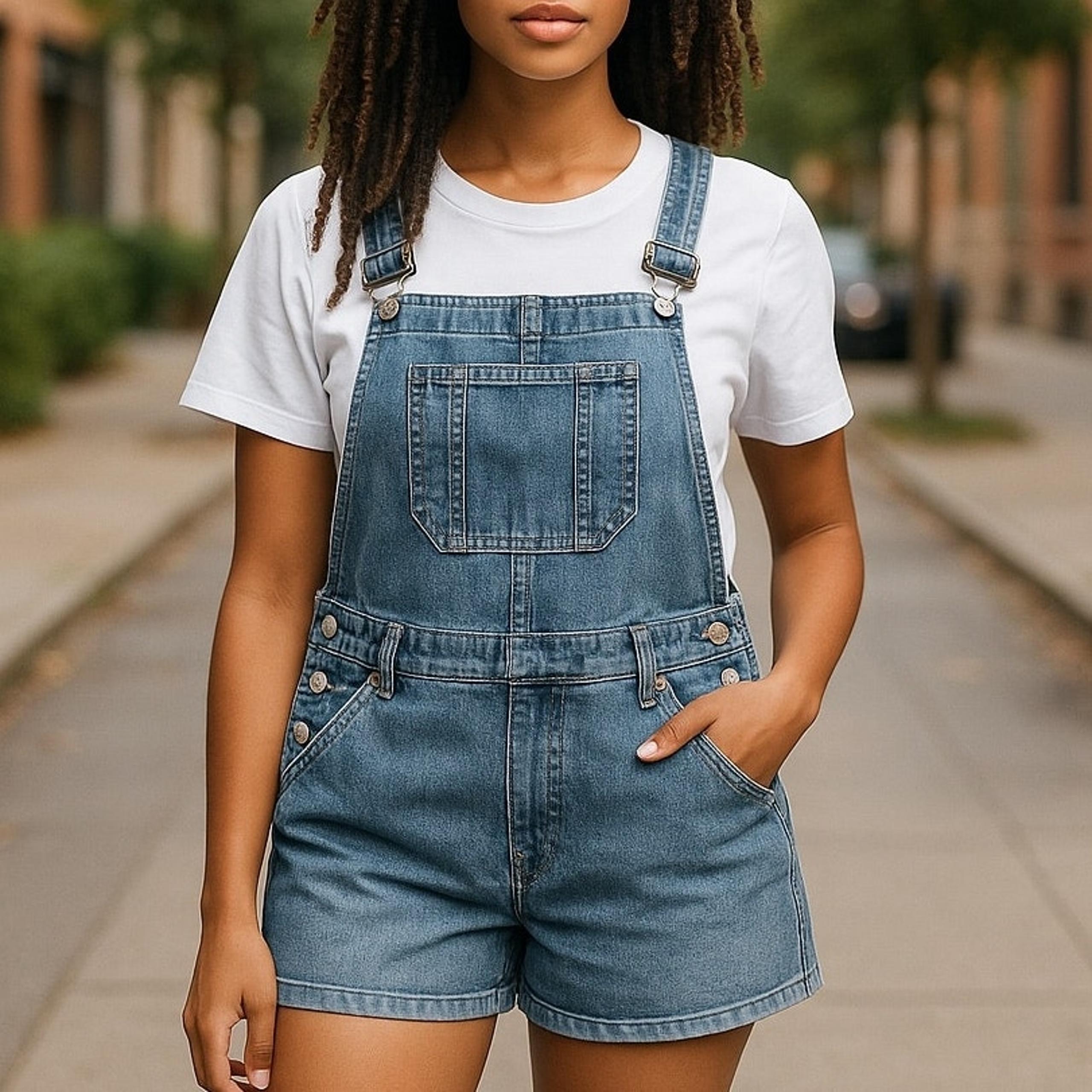 NO BOUNDARIES NOBO Light Acid Wash Denim Blue Jean Shorts Overalls ~ XL (15-17)