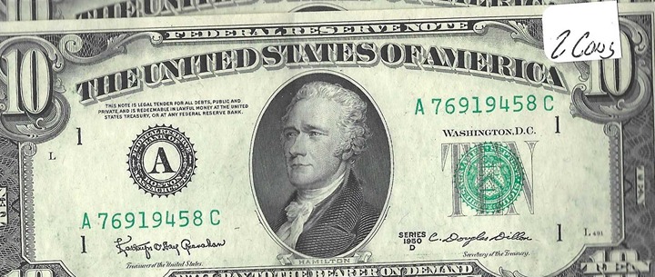 1950-D Lot of 2 10.00 bills consecutive numbered crisp UNC