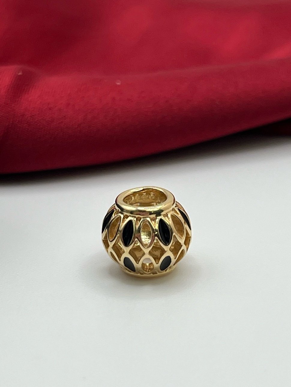 PANDORA 14K Yellow Gold Openworks Black Enamel Charm