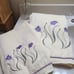 Vintage 2 Piece Towel Set Yellow with Embroidered Purple Tulips
