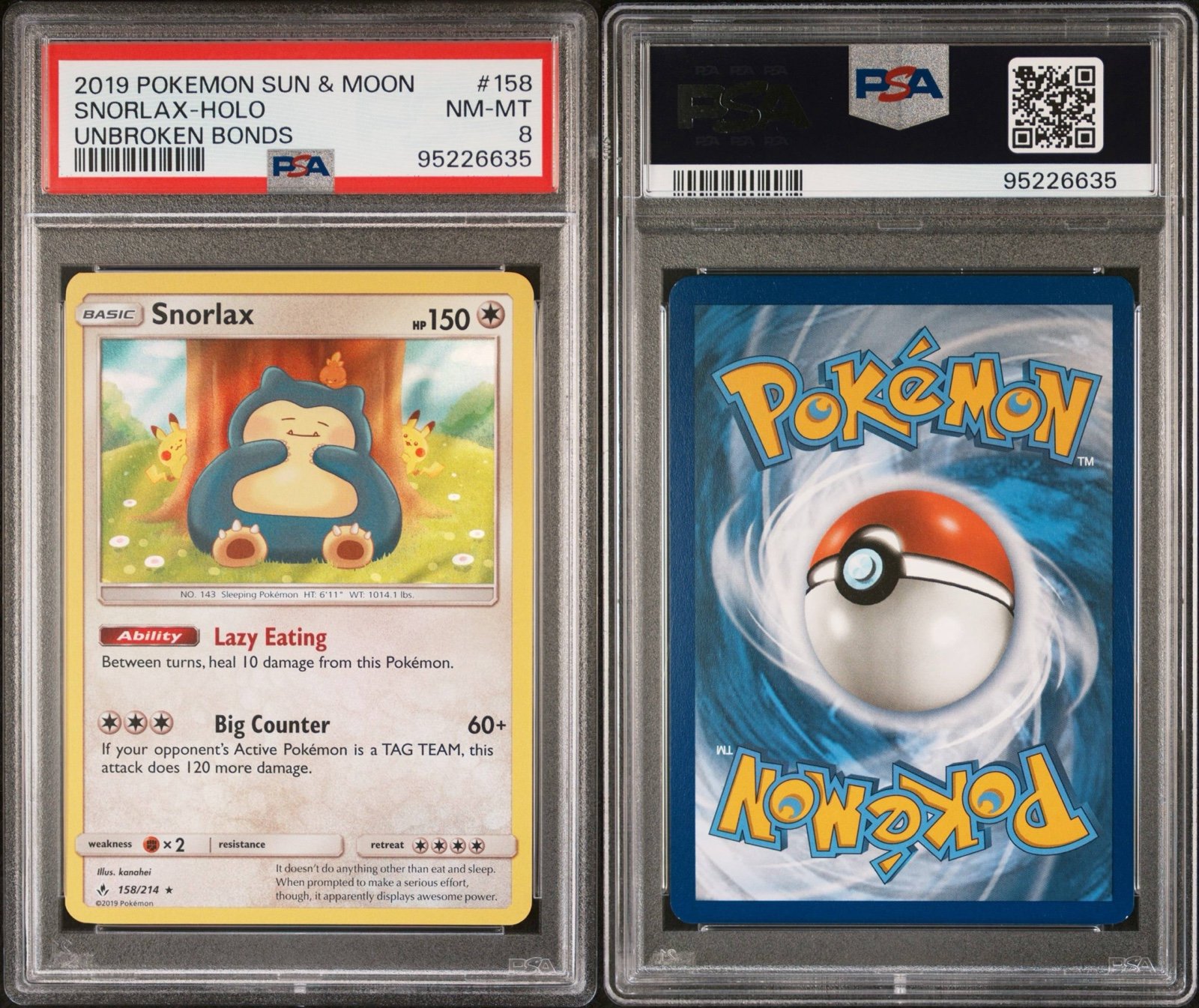 PSA 8 - 2019 POKEMON SUN & MOON UNBROKEN BONDS 158 SNORLAX-HOLO