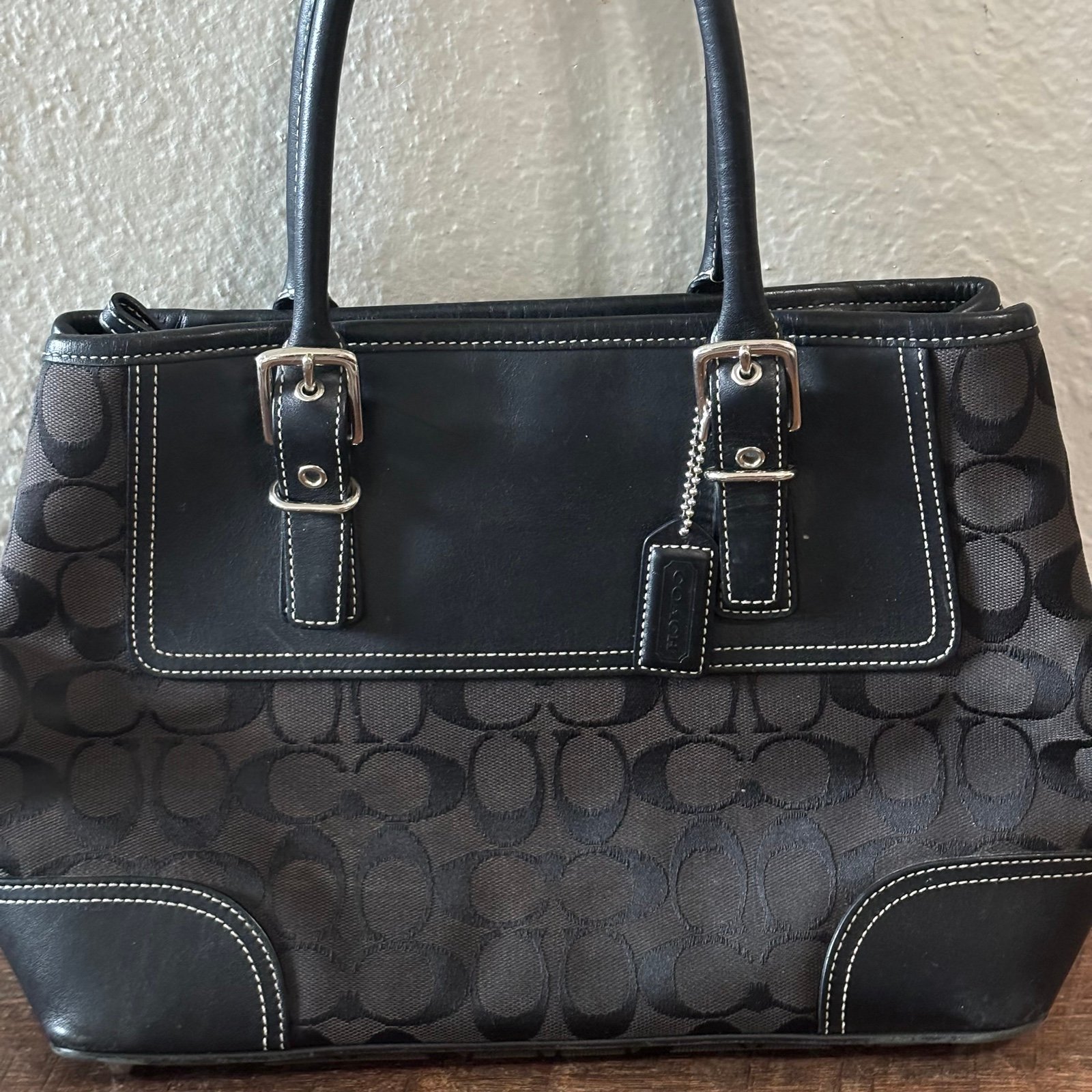 Coach Black Signature Hampton Handbag Leather