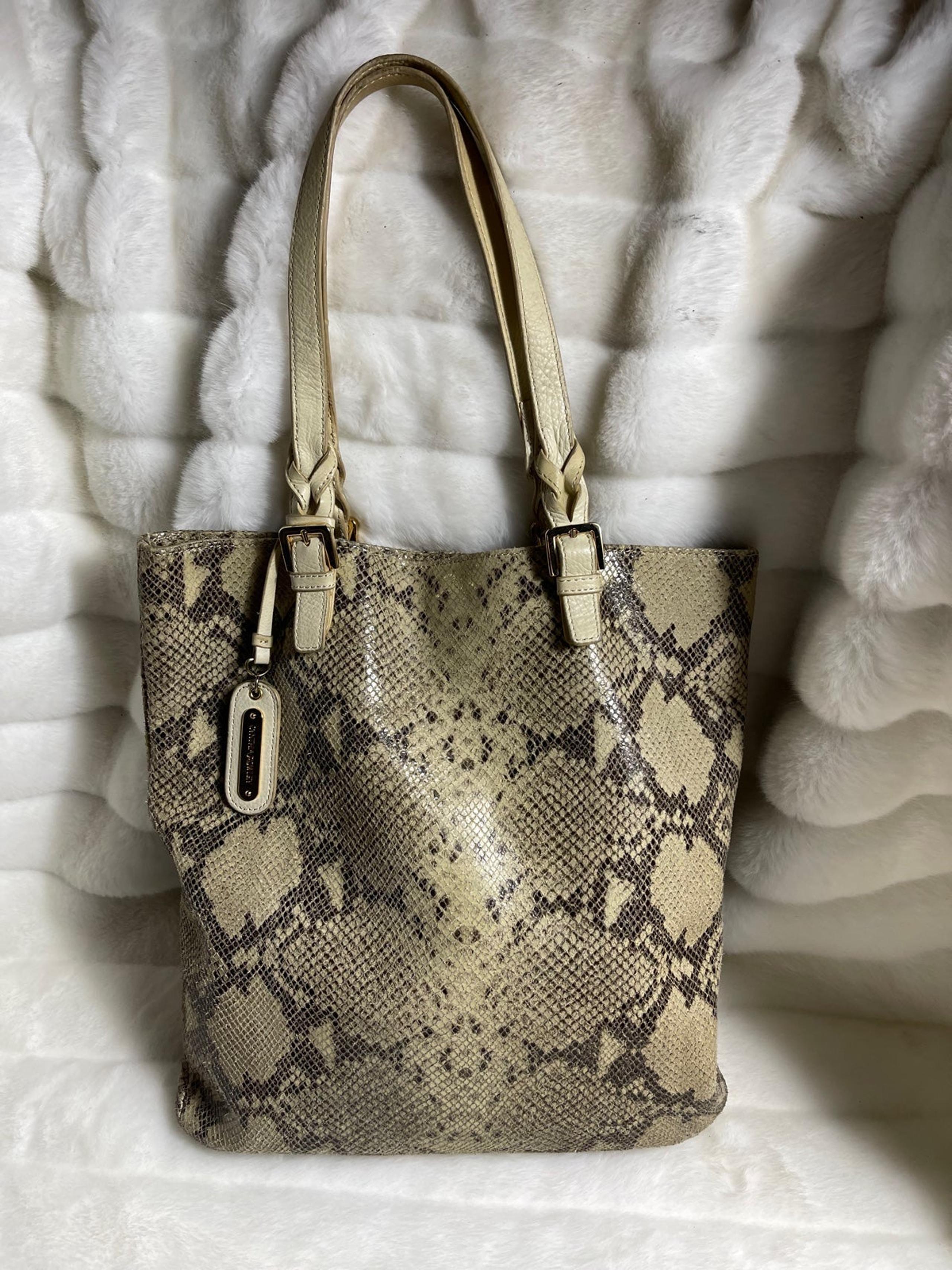 Leather Beige and dark gray snake skin prints large tote bag gol - Cynthia Rowley