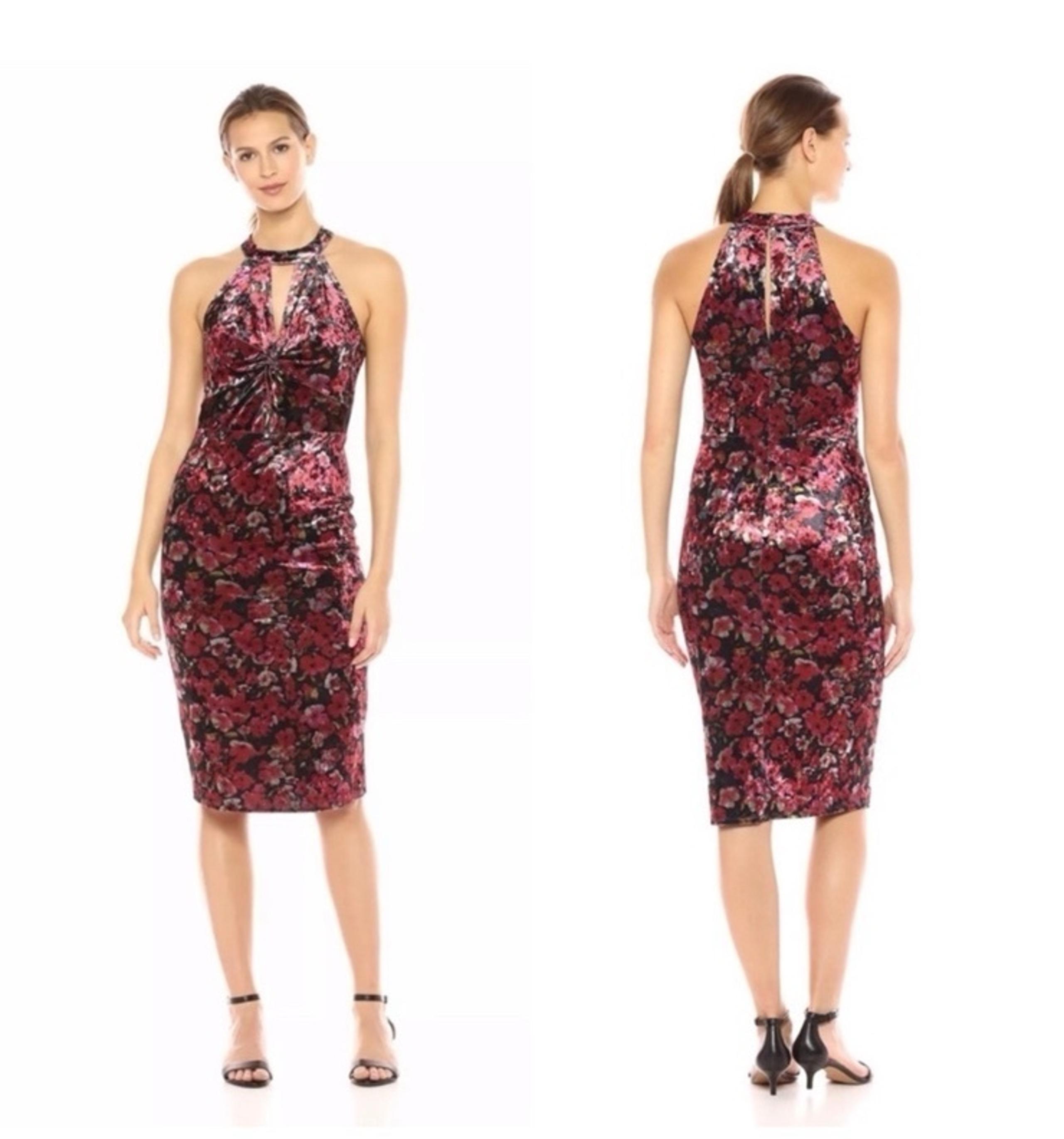 New BCBGeneration Halter Cut-out Dress Floral velvet keyhole mock neck midi