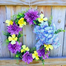 HAND CRAFTED SPRING FLORAL GRAPEVINE WREATH 20 FRONT DOOR DECOR SILK RIBBON