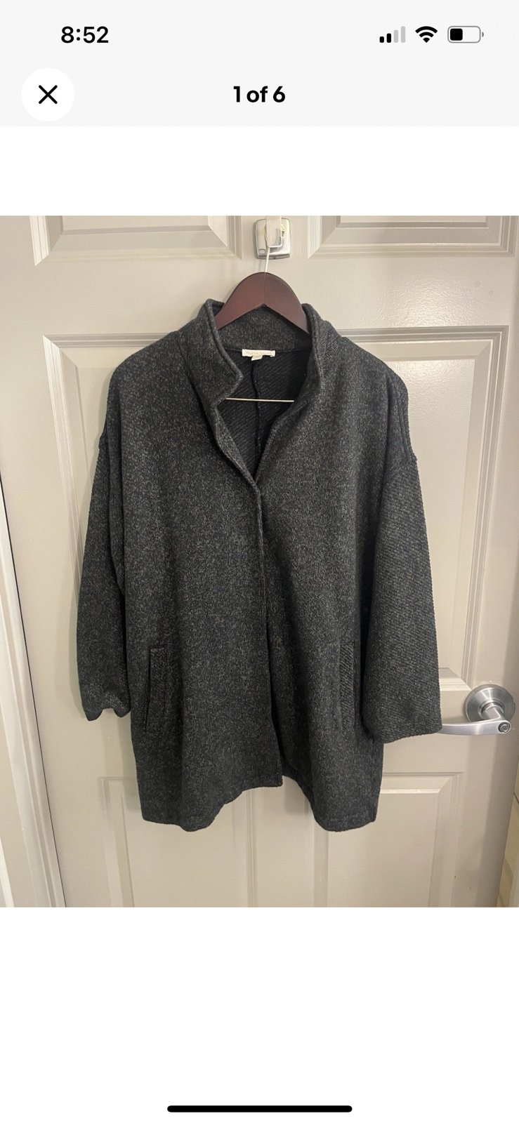 Eileen Fisher Women’s 100% Cotton Gray Jacket With Snap Closures Size Medium