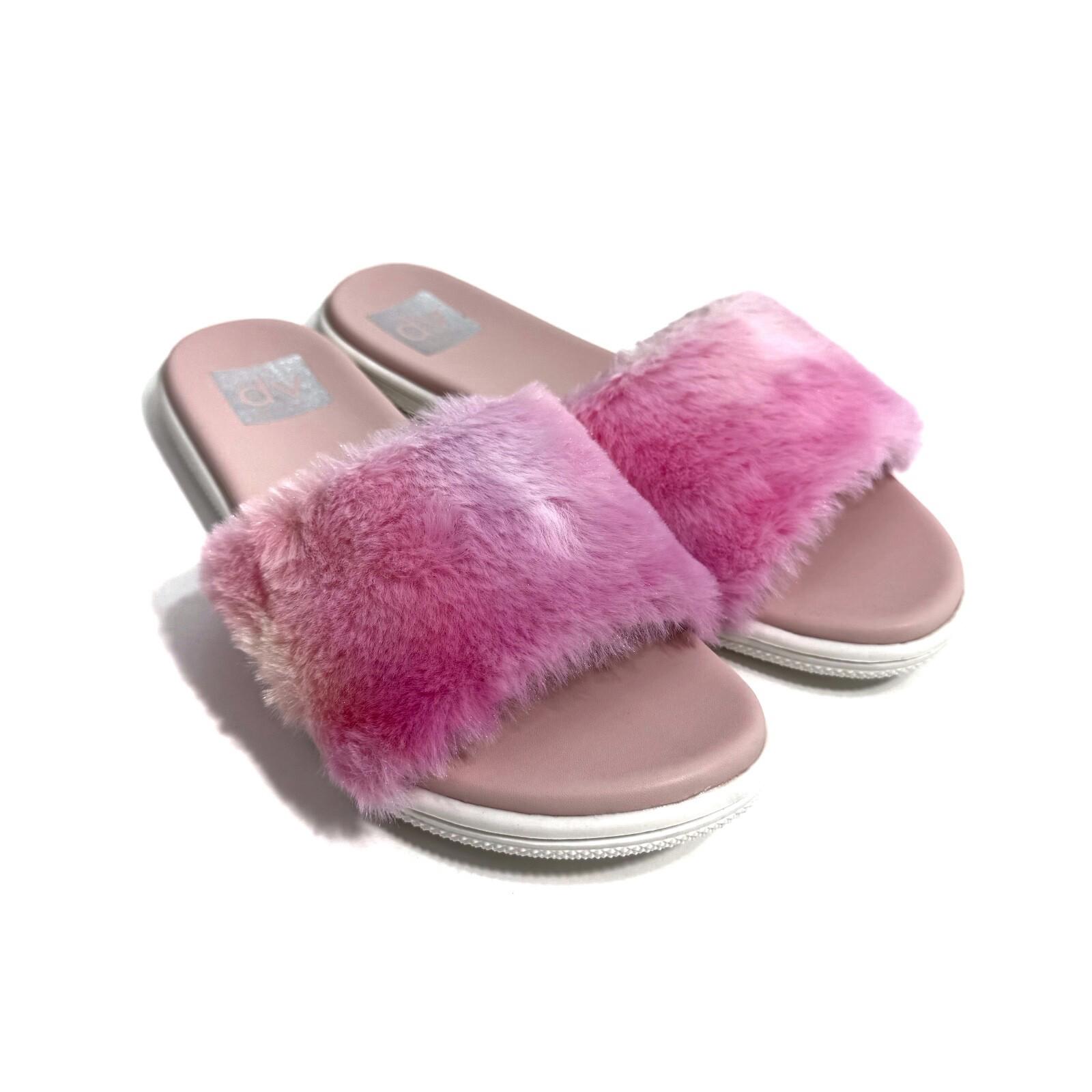 DV by Dolce Vita Womens Size 7 Pink Multi Jinah Faux Fur Slide Sandal NWT