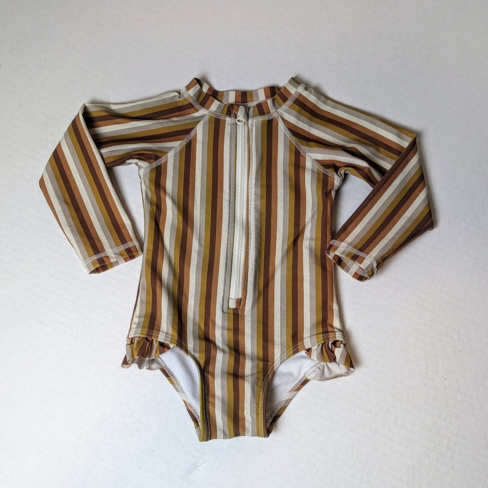 Rylee & Cru Rashguard One Piece Size 18/24m Multi-Stripe Zip Up Swimsuit Ruffle