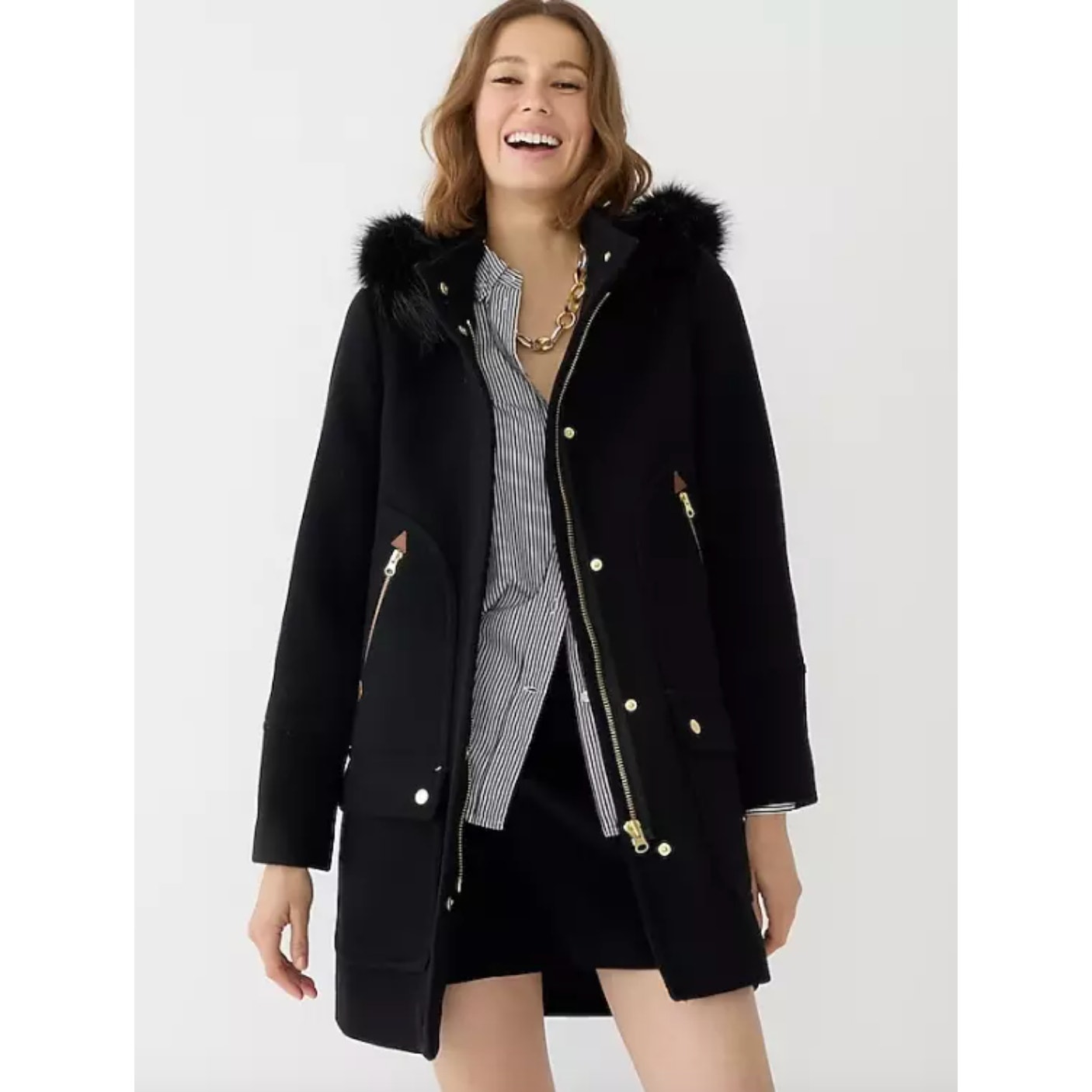 J.Crew New Chateau Parka Coat Italian Stadium Cloth Wool Hooded Black US 6