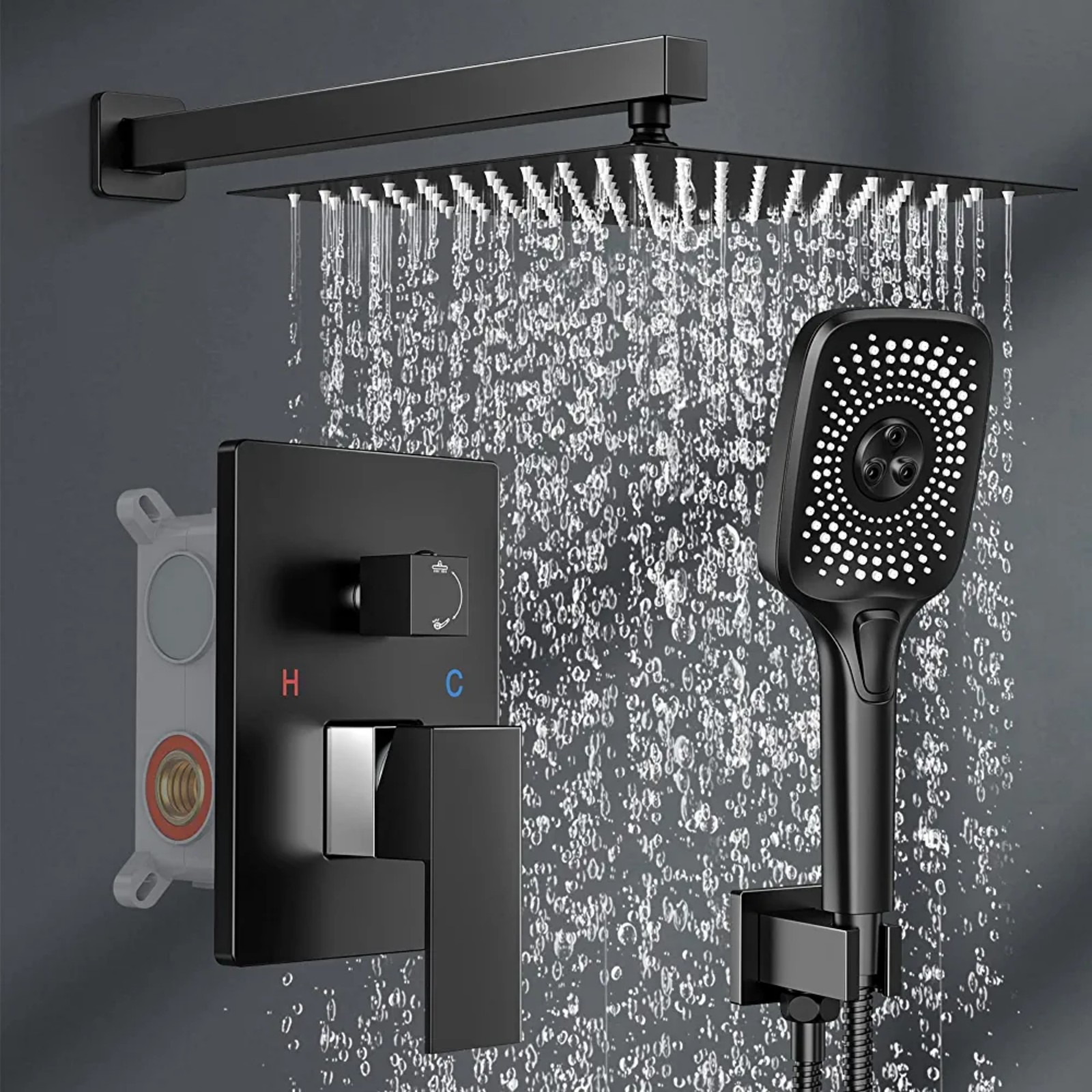 Wiserset Luxury Rainfall Shower System Matte Black