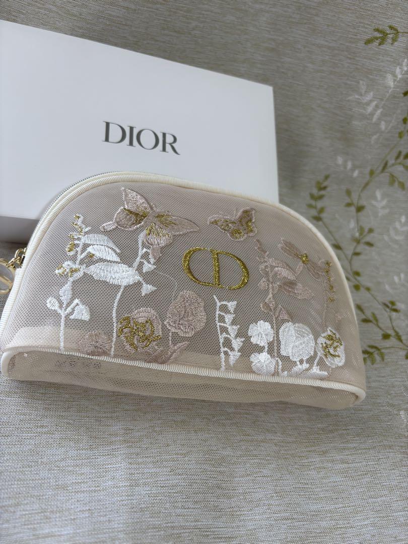 Dior embroidered pouch, cream color.