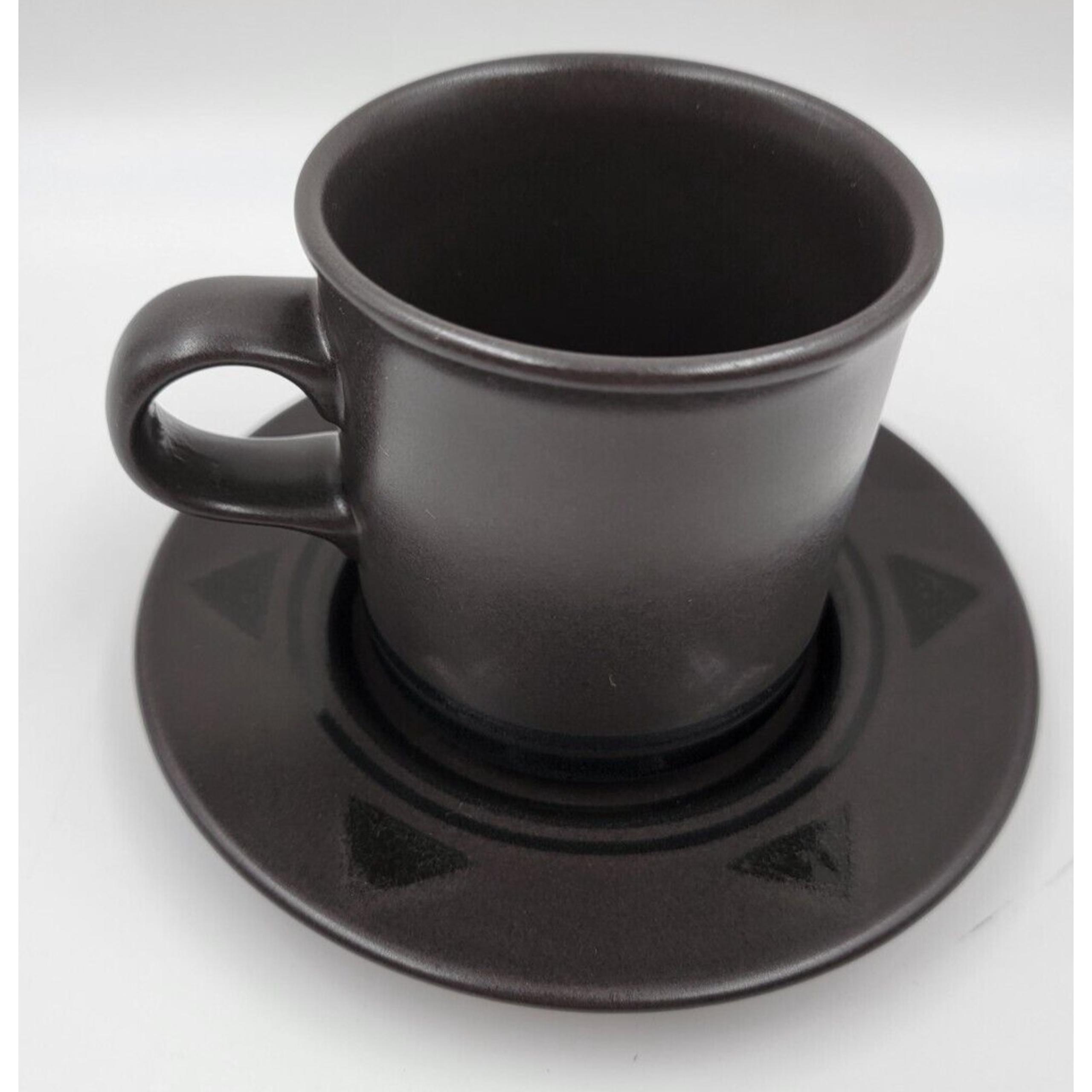 Pfaltzgraff Midnight Sun Coffee Cup & Saucer Matte Black Stoneware Coffee Mug
