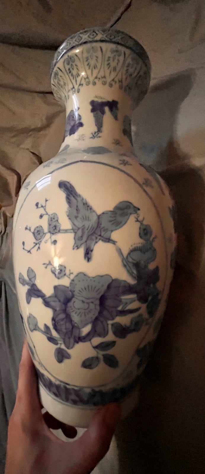 14 Inch Chinese Hand Painted Chinoiserie Vase Bird Flower Pattern