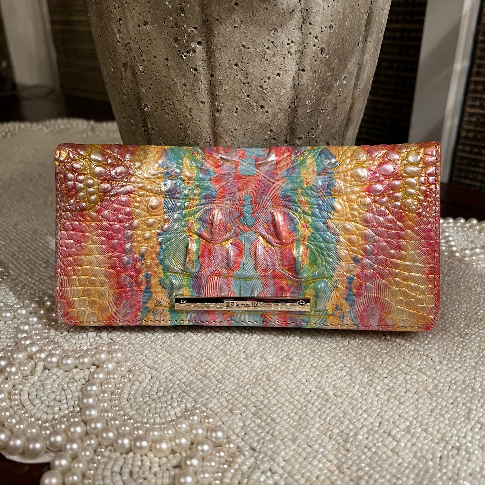 NWT Brahmin Leather Ady Wallet, Colorful Saltwater Taffy