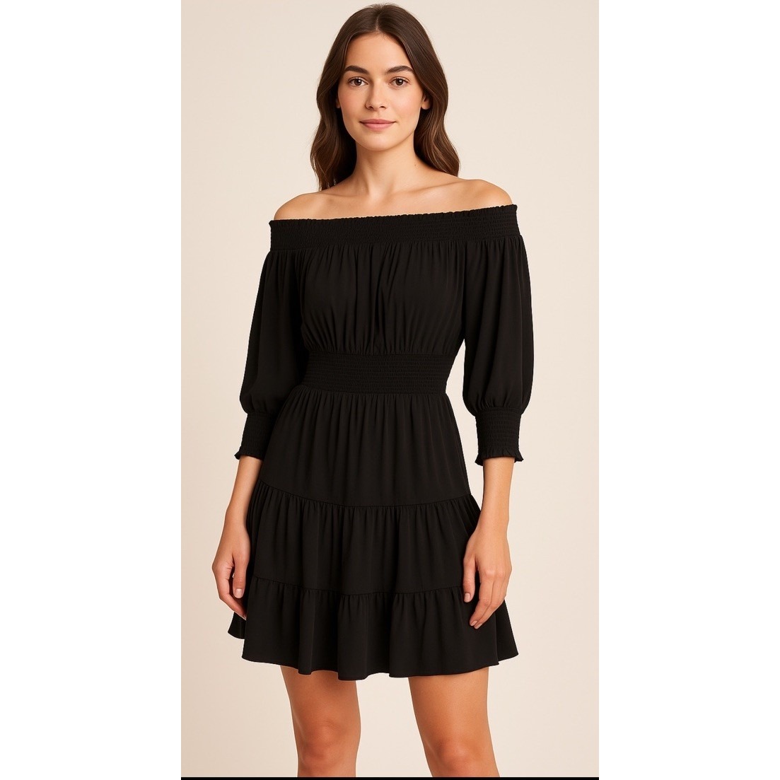 gianni bini black smocked off the shoulder Mini Dress Women's Small Chic