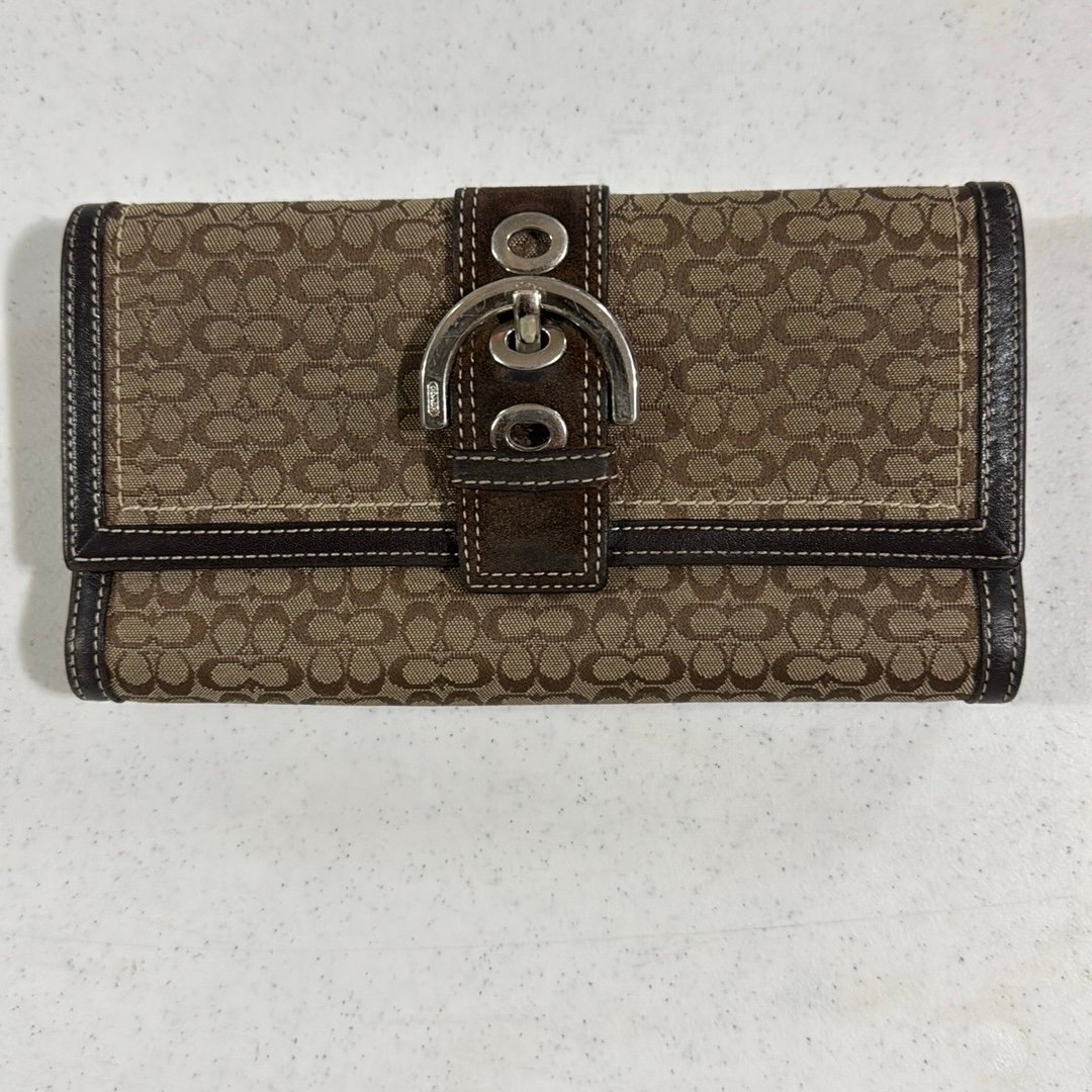 Coach Vintage Monogram Long Wallet Brown with Silver Hardware