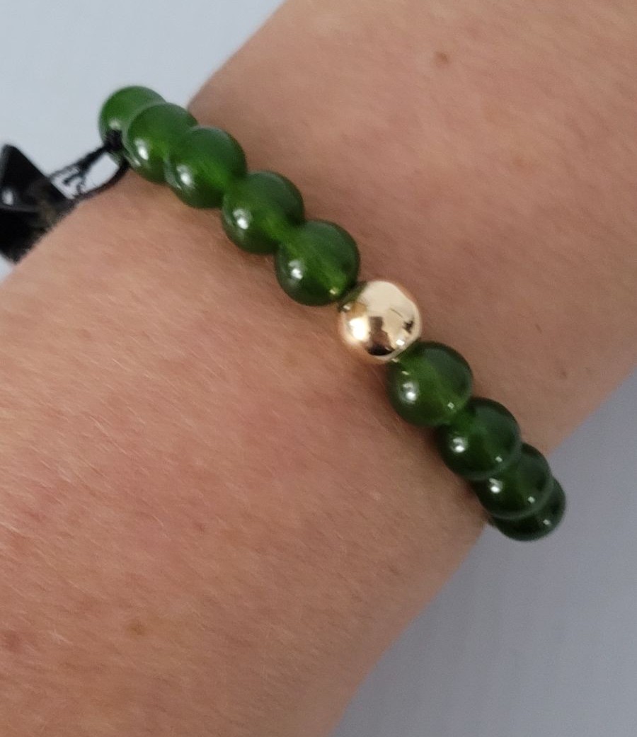 14K Yellow Gold Green Onyx Beaded Bracelet