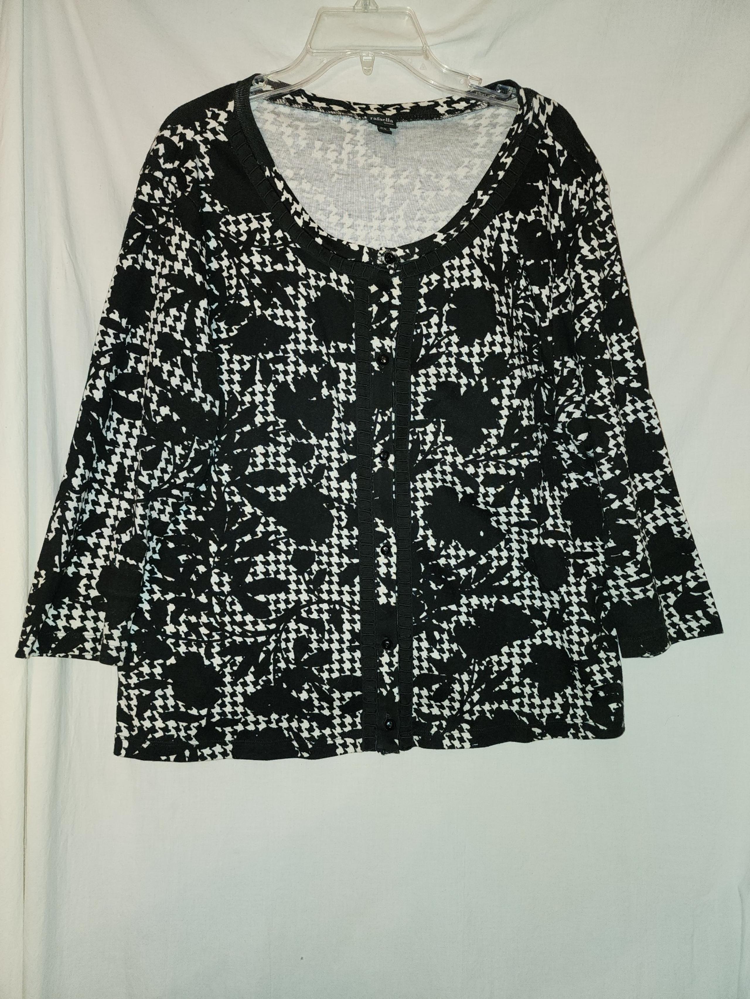womens size 2x white black print cardigan - Rafaella