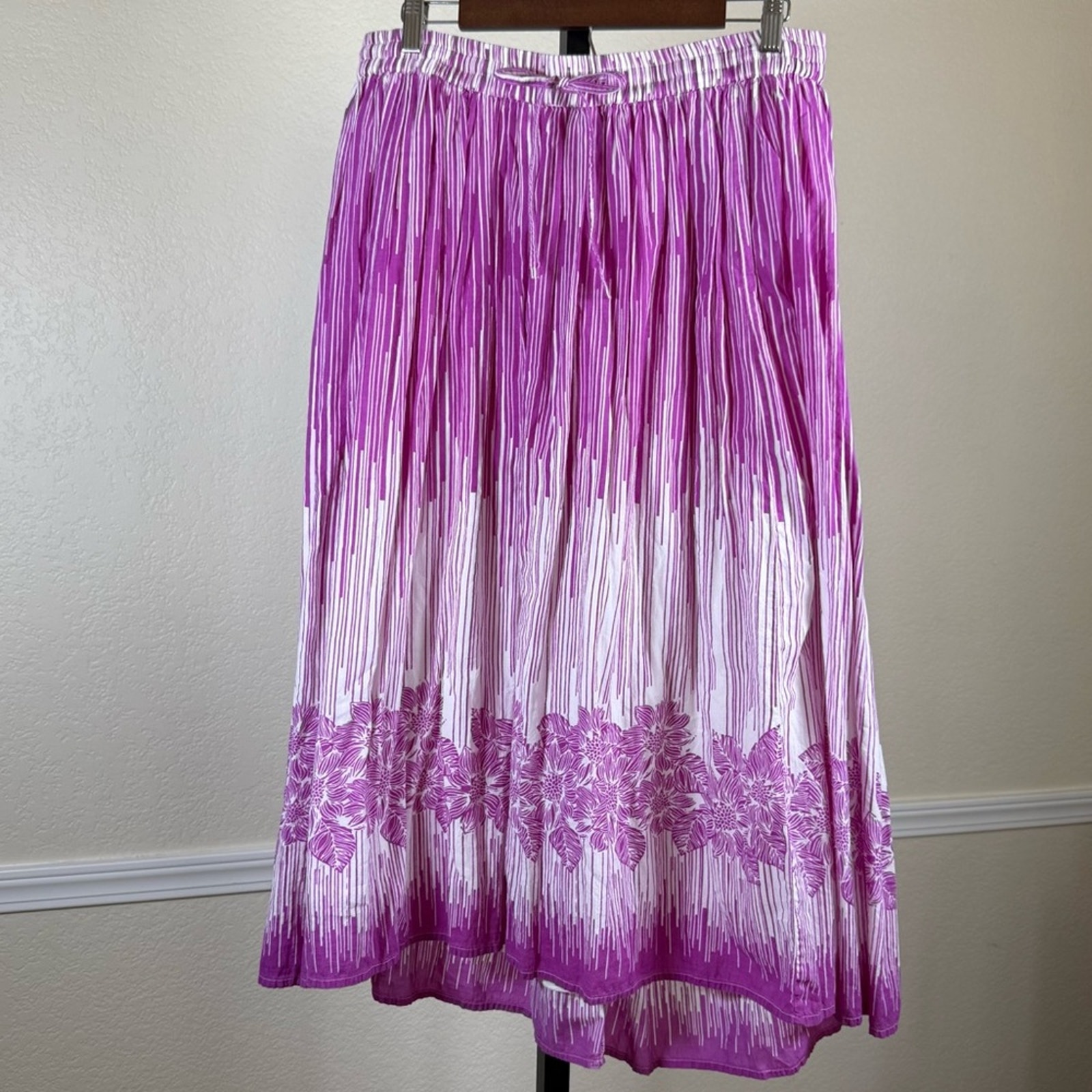 Modest Purple Ombre Fully Lined Cotton Feminine Floral Stretch Plus Size Skirt