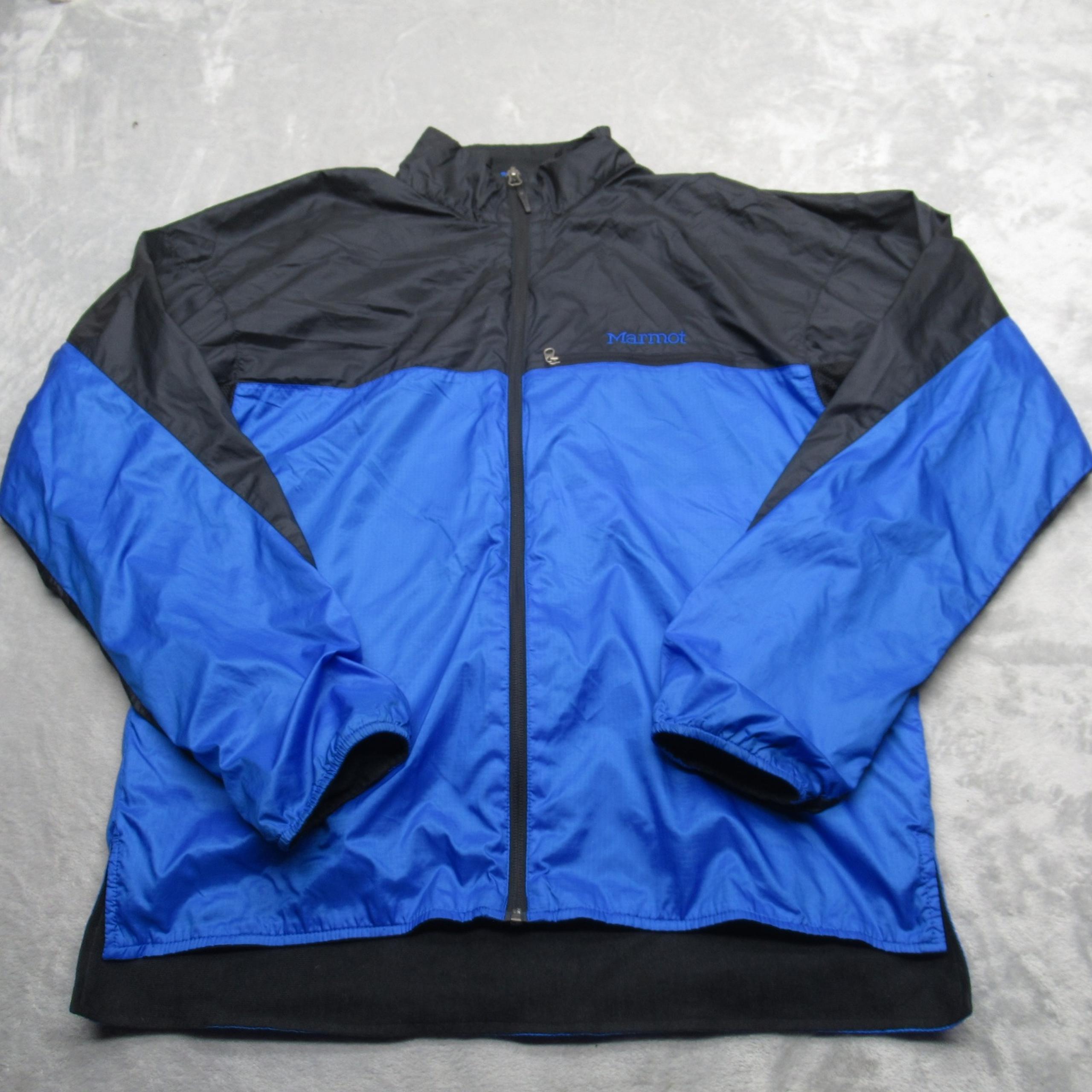 Marmot Jacket Mens Large Blue Black Rain Resistant Ripstop Full Zip Windbreaker