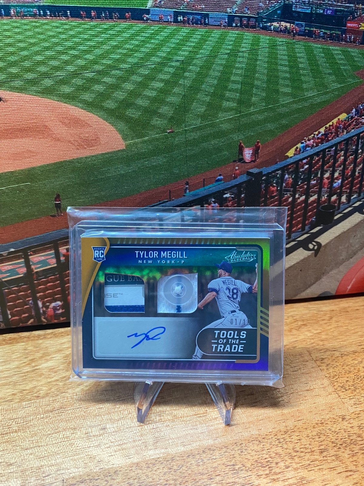 Tylor Megill- 2022 Panini Absolute Dual Patch+Auto RC (jersey button & tag) 1/10