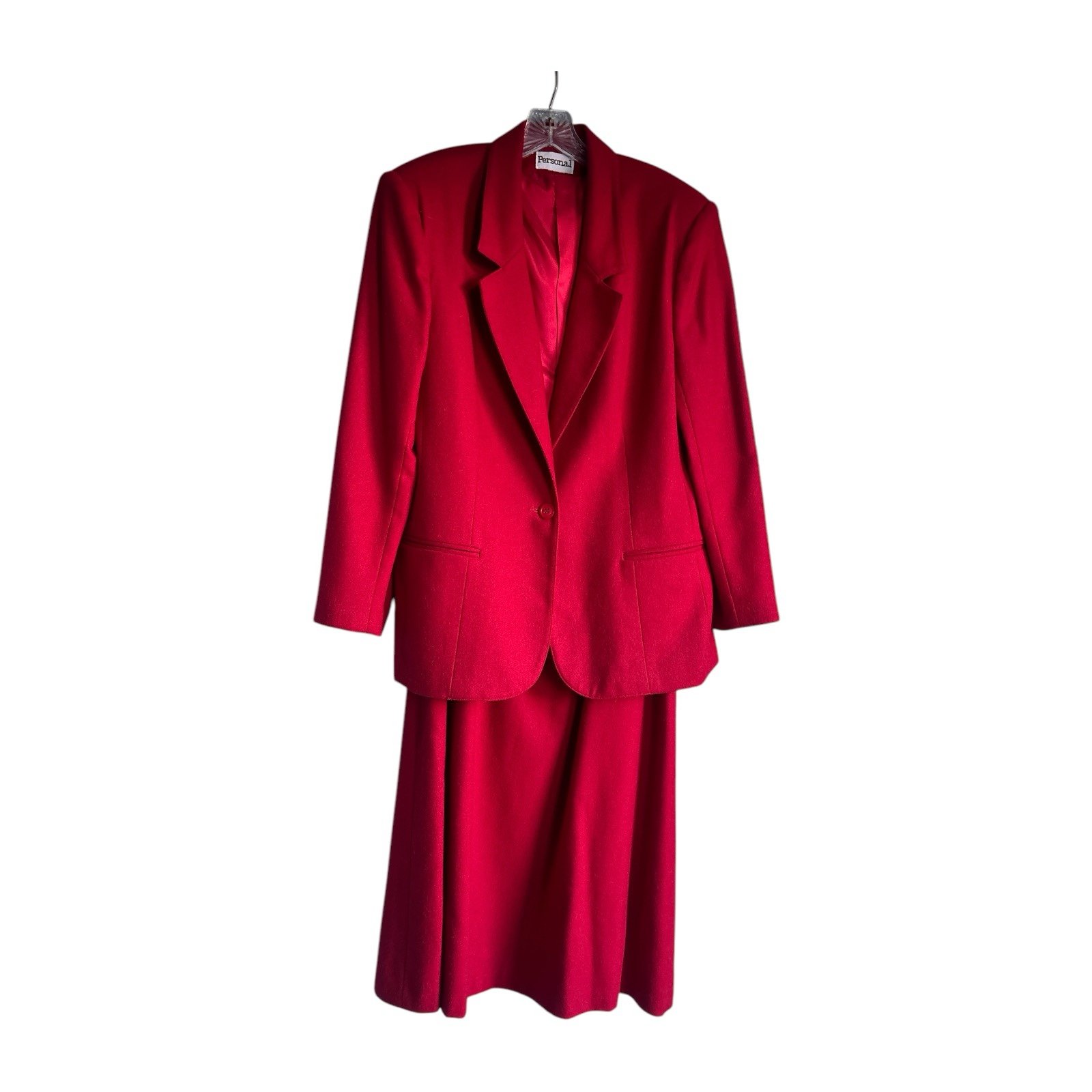 Vintage Personal Women’s Blazer & Skirt Set Size 14 Red 100% Wool Career Holiday