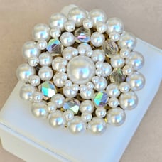 Vintage JAPAN Faux Pearl Aurora Borealis Brooch