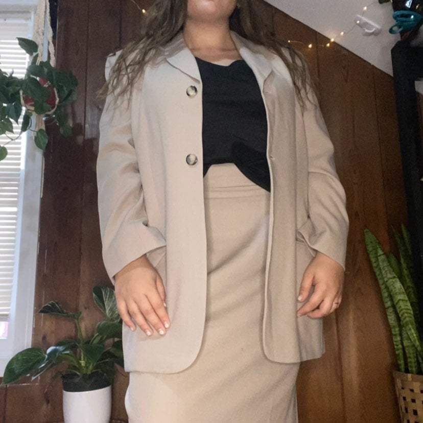 Tan blazer and skirt set