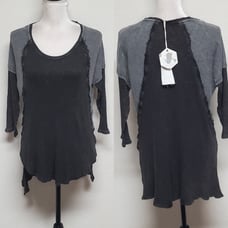 Anthropologie Paper Crane Punk Gray Washed Black Wide Neck Hi-low Thermal Top S