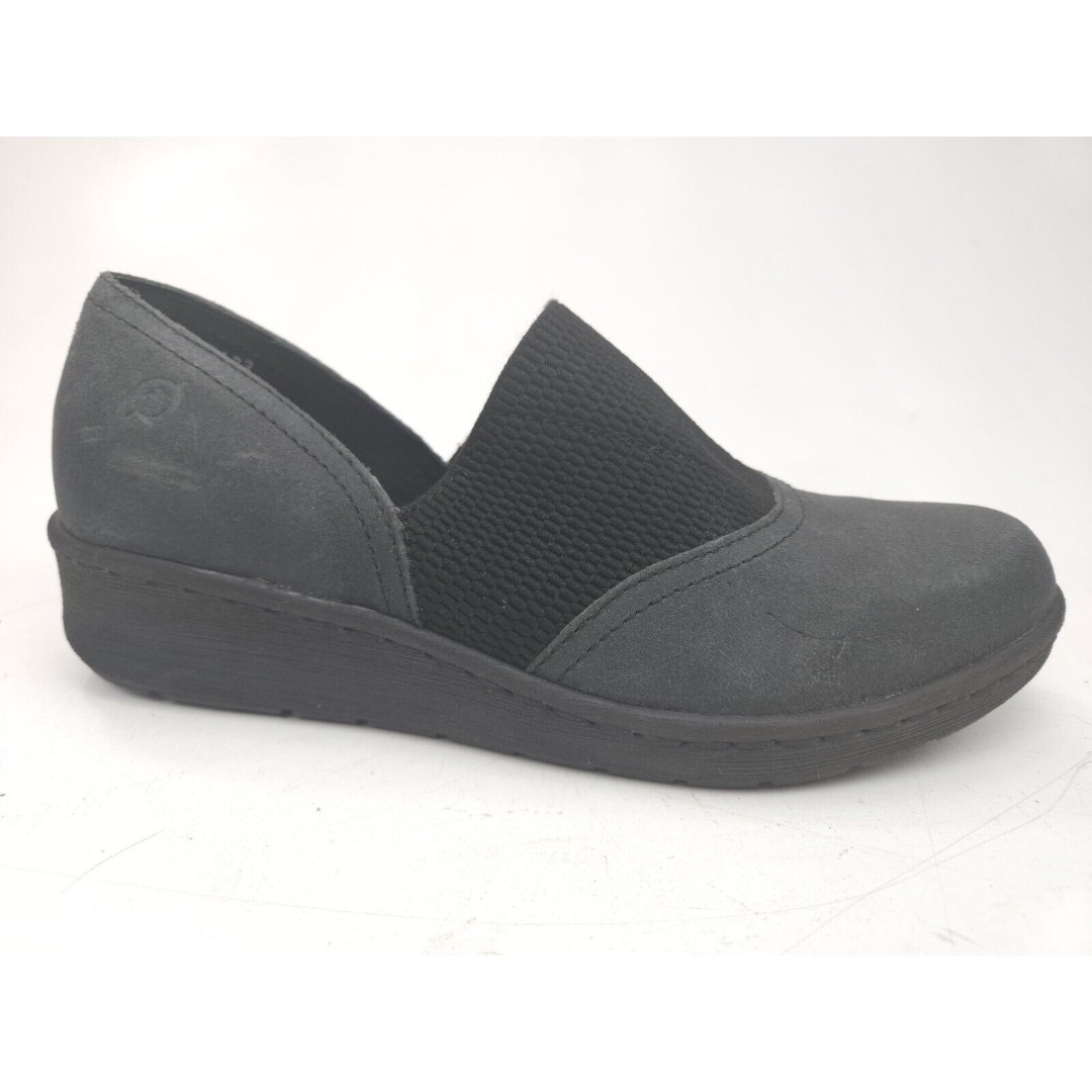 Born Women's Tinetto Slip On Loafer Size 7 Casual Flat Gray Leather Black Strap