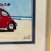 California Beach Volkswagen Beetle Watercolor Painting Signed Sharon Quick Frame