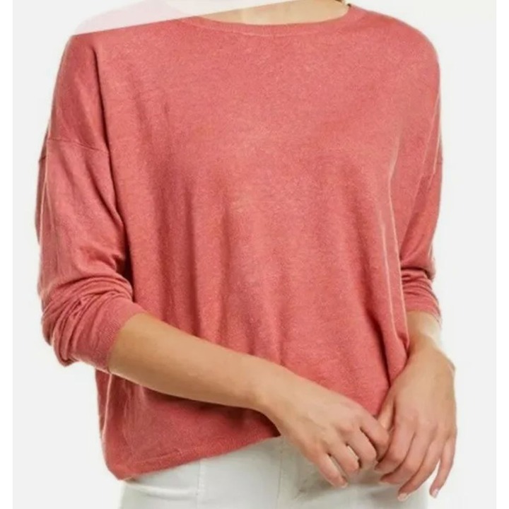 Eileen Fisher Salmon Chuty Boxy Organic Linen Knit Lightweight Sweater S 188
