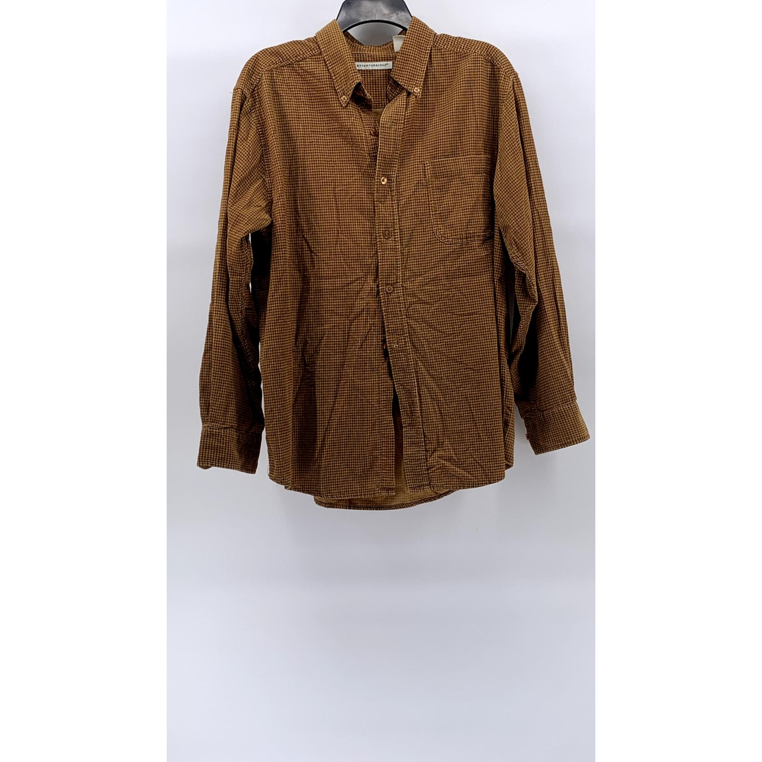 KNIGHTSBRIDGE Men's Orange Soft Faux Suede Houndstooth Button-Up Shirt SZ M