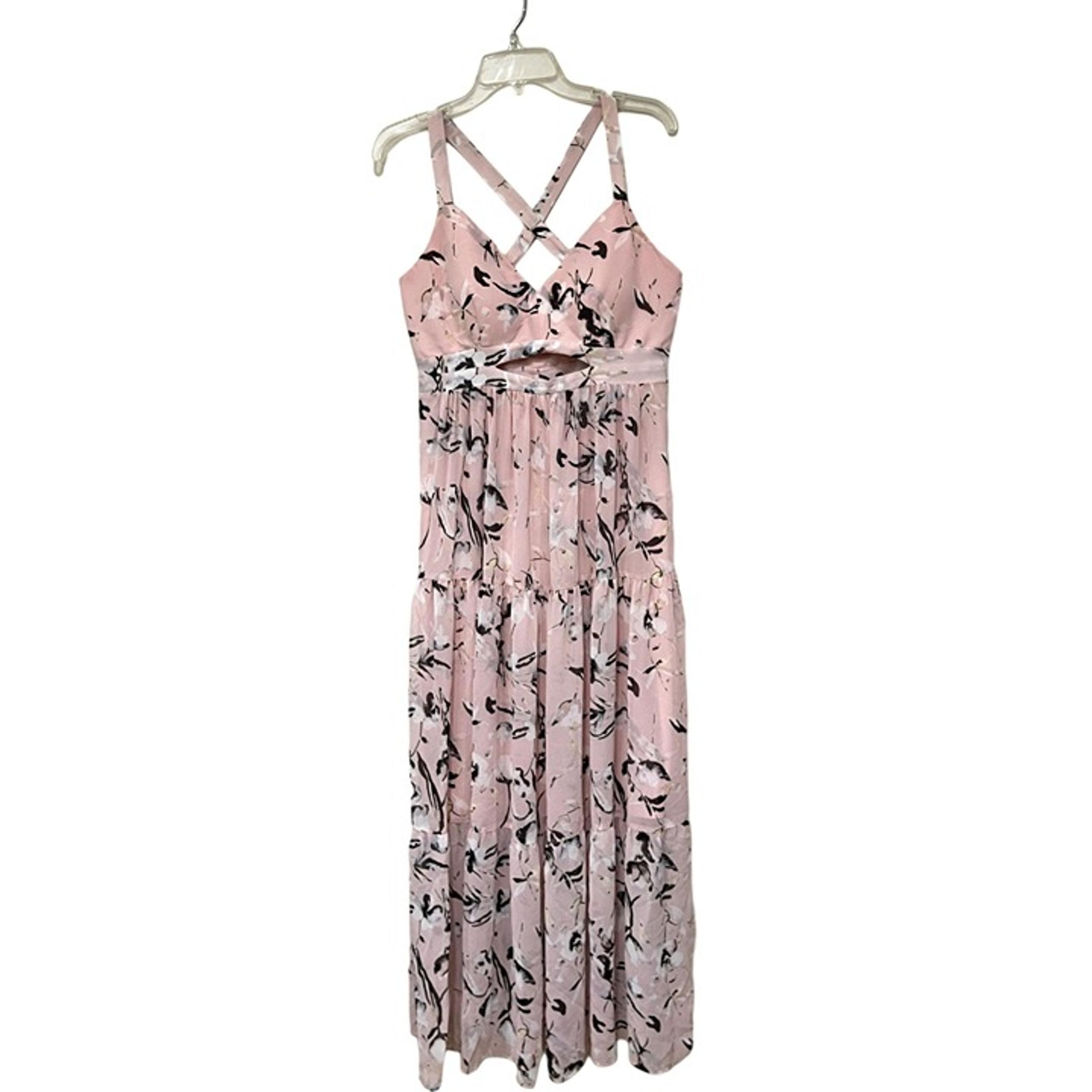 Rachel Rachel Roy Pink Floral Maxi Dress Size 8 Adjustable Straps Tiered Cut Out