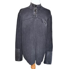 Orvis Mens 1/4 Button Pullover Sweater Size Large Black/Gray Ribbed Wrist Pads