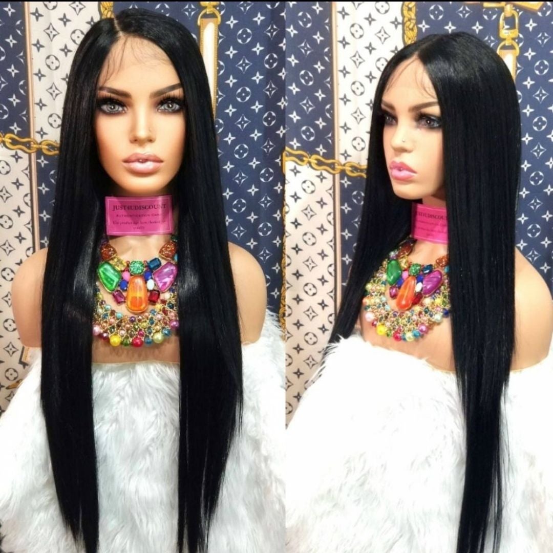 Long black silky straight h.d lace wig