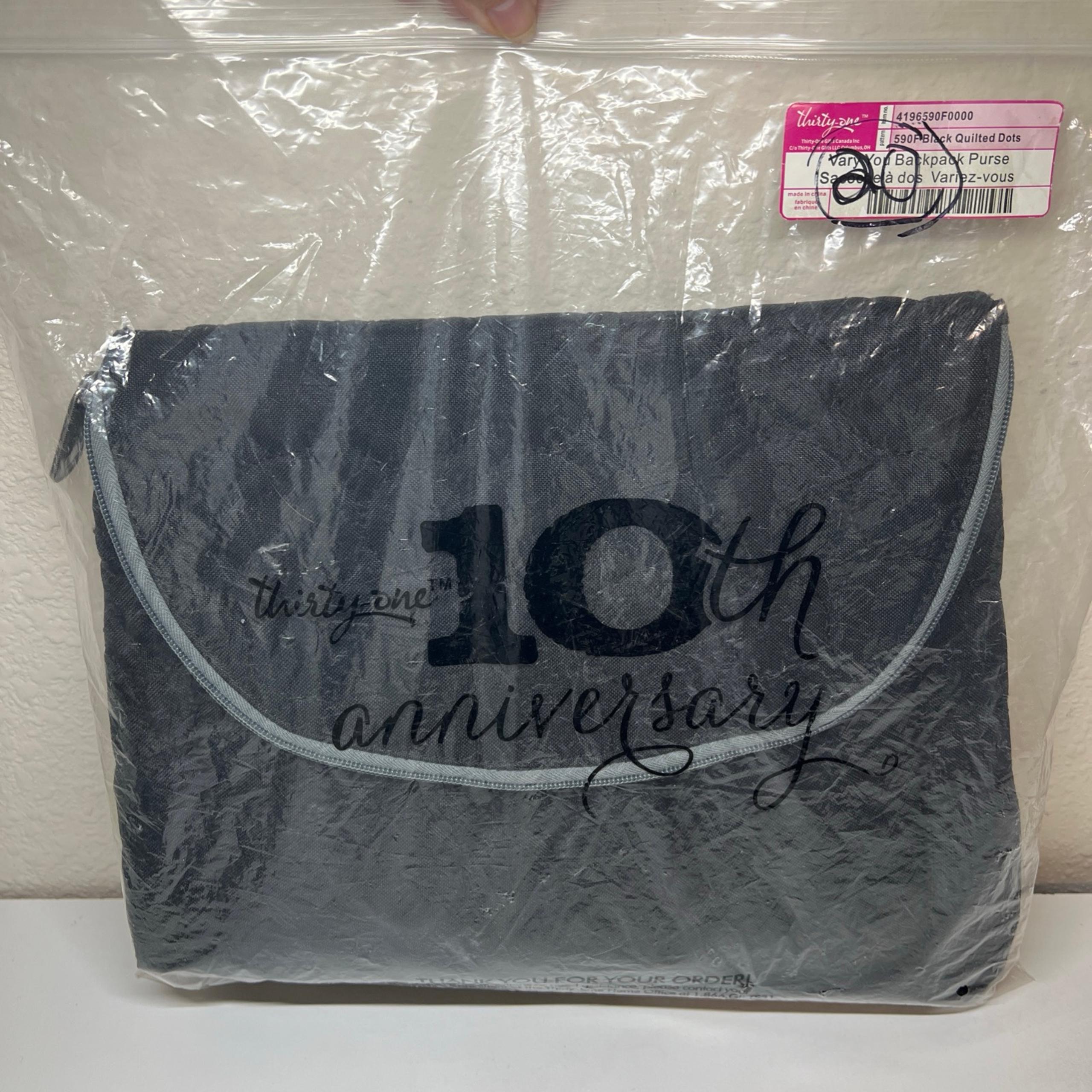 NIB Thirty-One Vary You Backpack Purse Black Quilted Dots Convertible 590F