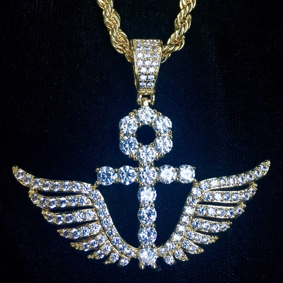 ANKH WINGS DIAMONDS CZ 18K GOLD CHAIN
