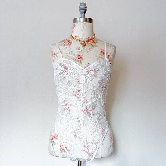 victorias secret gold label white lace vintage teddy womens medium