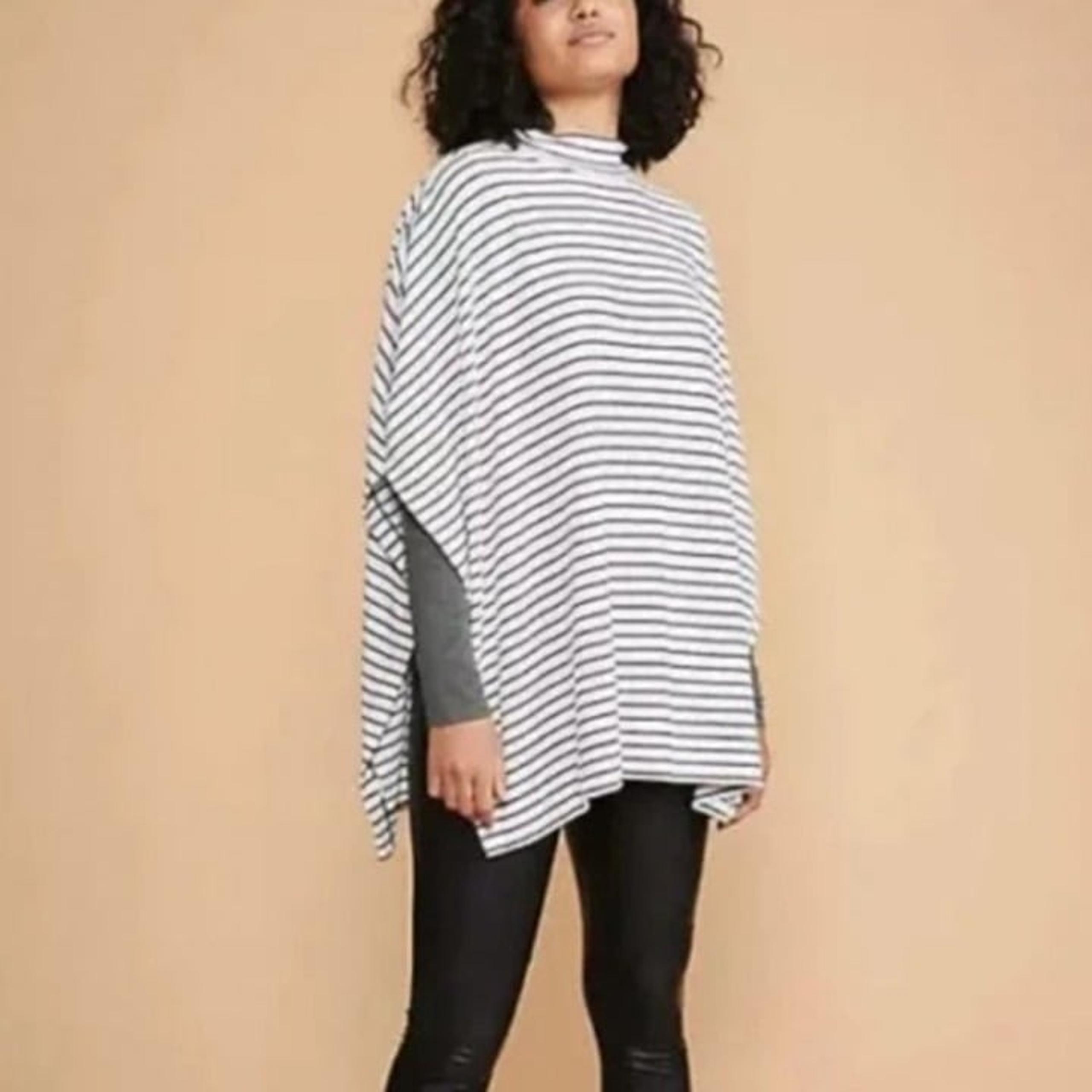 LOU & GREY black & white striped turtleneck pullover poncho top size XS/S