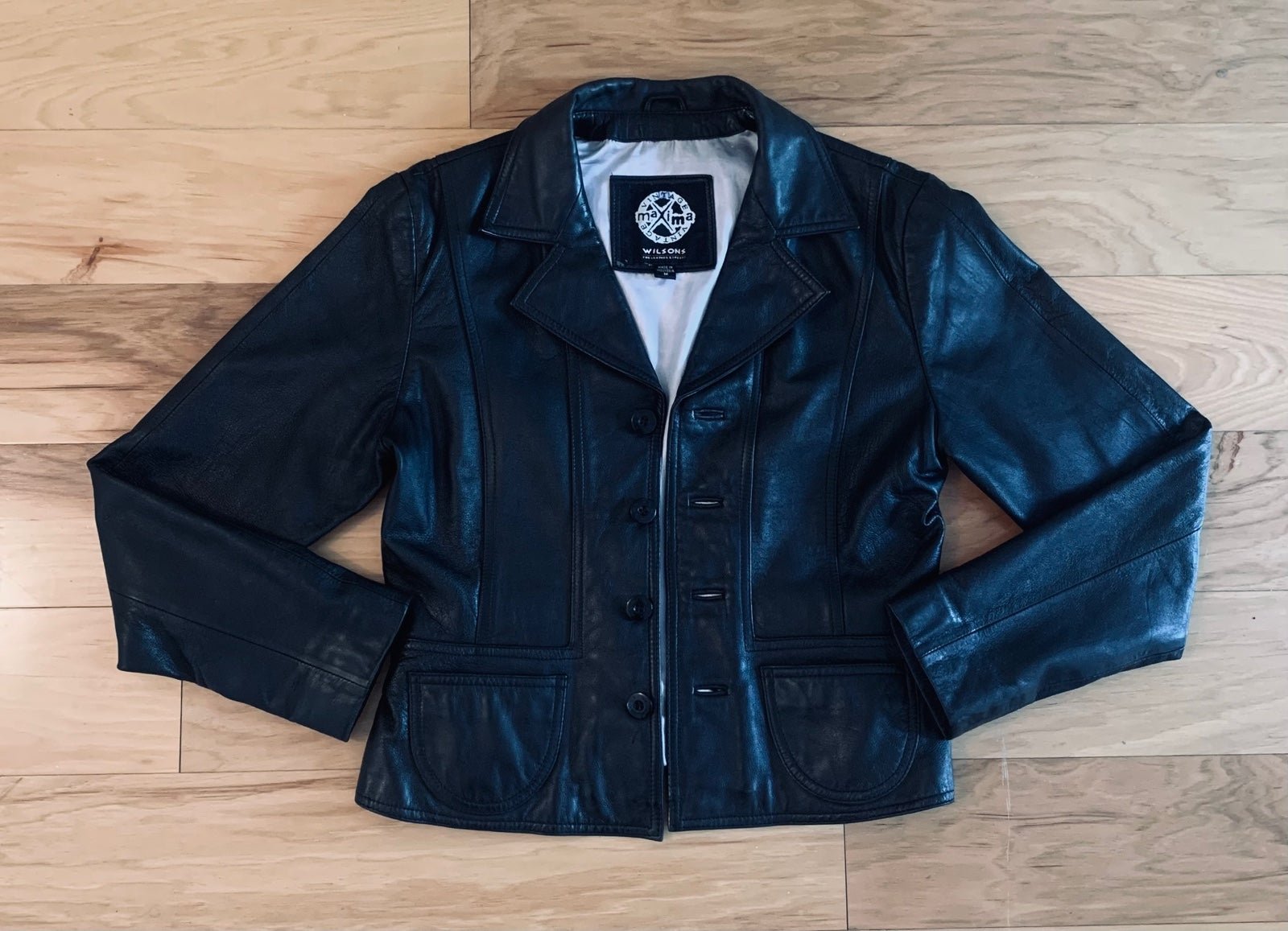 Wilson Maxima Black Womans 100% Leather Vintage Motorcycle Jacket Coat Size M