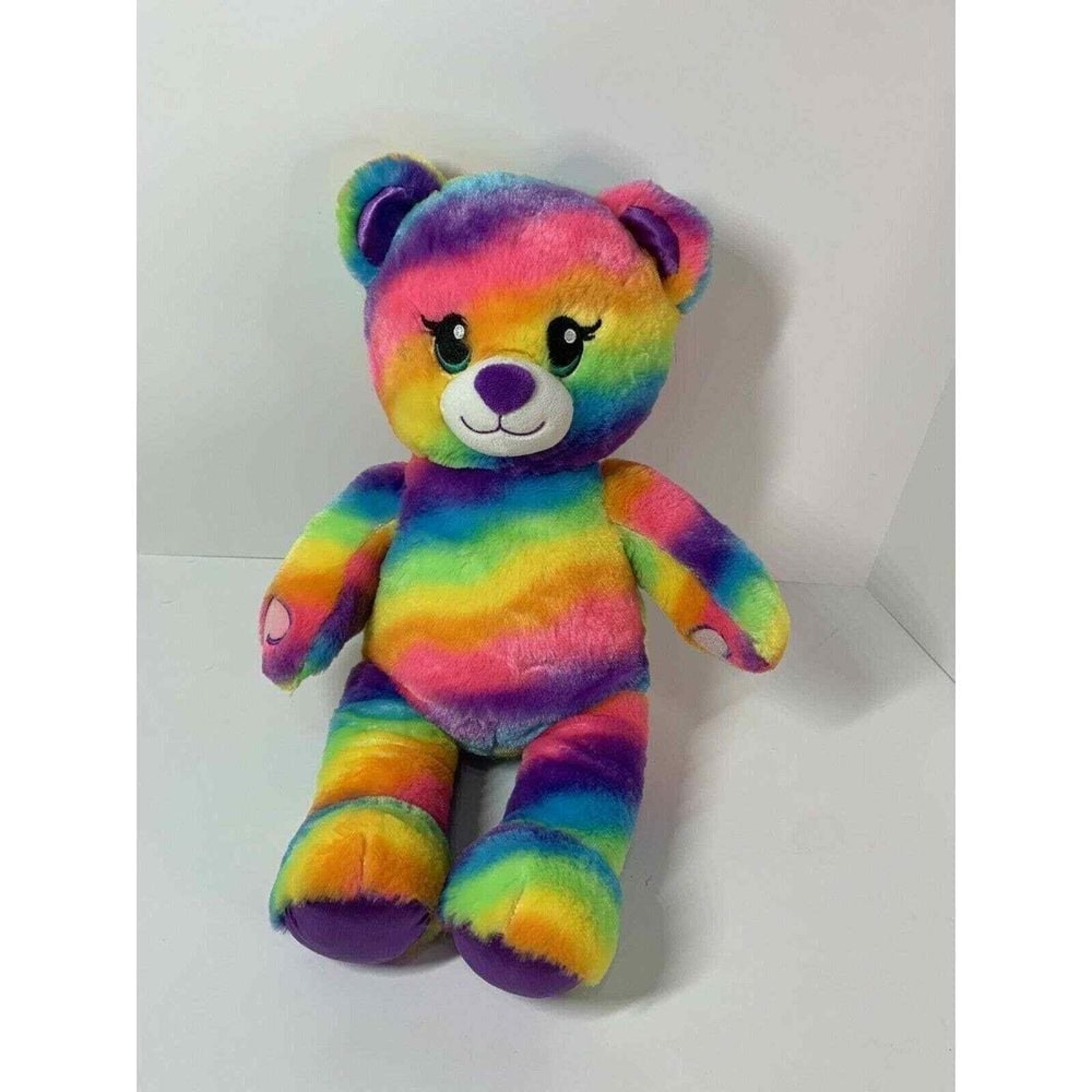 Build A Bear Plush Rainbow Pride Stripes Heart Hands Purple Stuffed Toy 16"