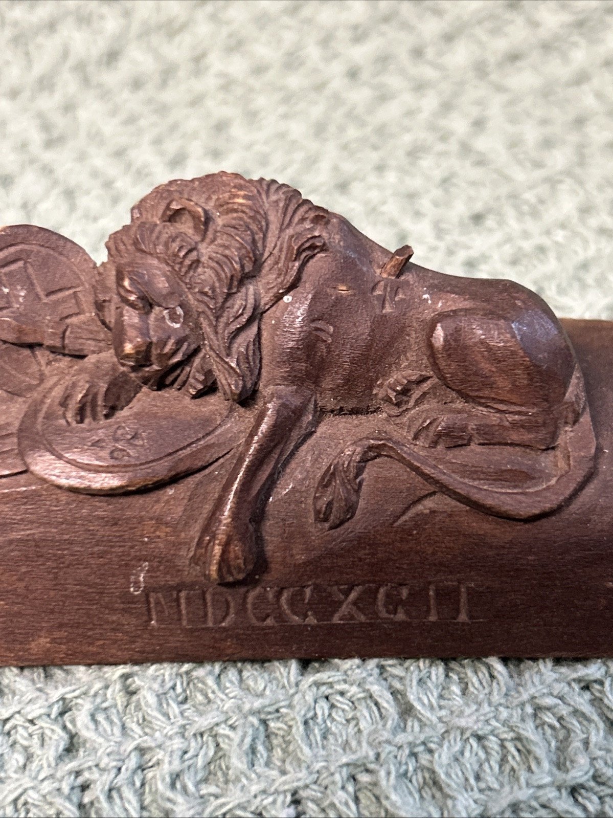 Antique Carved Wooden Sculpture Lion Of Lucerne 1792