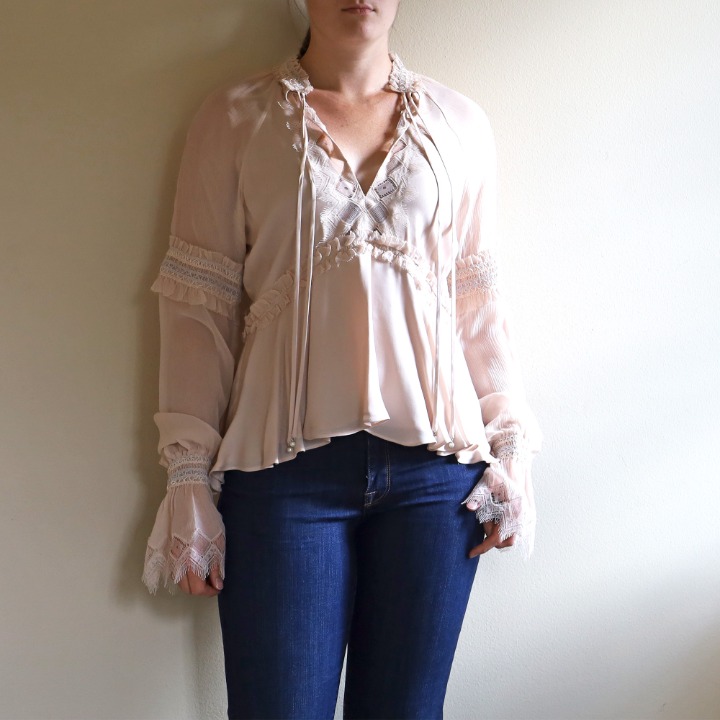 Jonathan Simkhai Blush Pink Silk and Lace Blouse