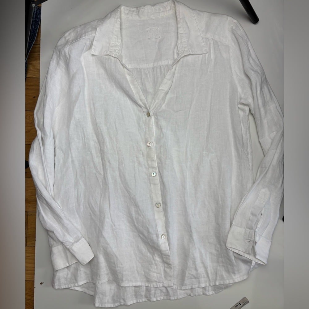 120% lino white linen button front shirt