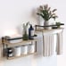 2+1 Tier Set of 2 Rustic Wood Wall Mounted Floating Shelves with Metal NEW