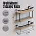 2+1 Tier Set of 2 Rustic Wood Wall Mounted Floating Shelves with Metal NEW