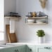 2+1 Tier Set of 2 Rustic Wood Wall Mounted Floating Shelves with Metal NEW