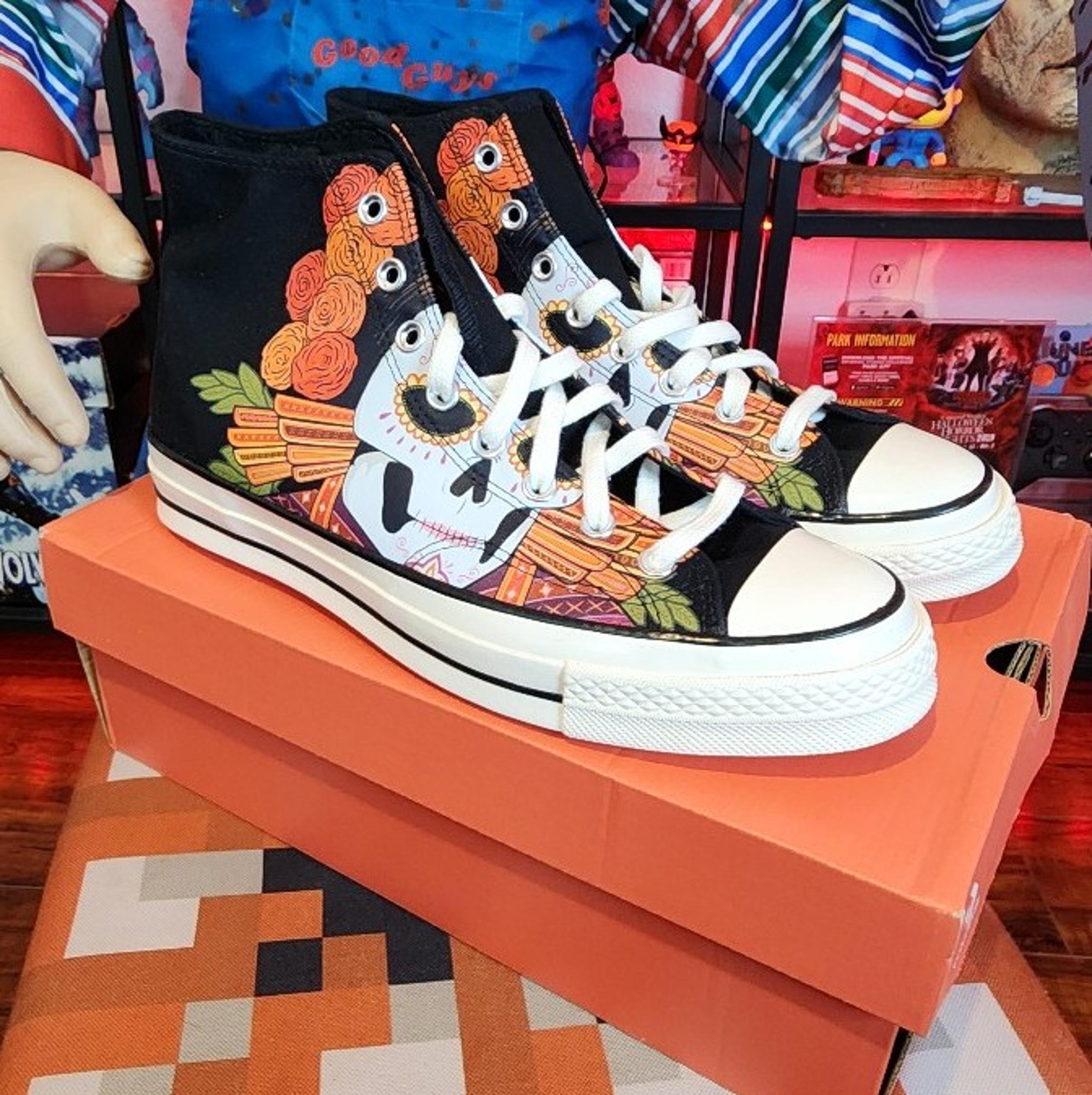 CONVERSE CHUCK TAYLOR 70 HI HIGH "DAY OF THE DEAD" BLACK-MULTI SZ 10.5 [173112C]