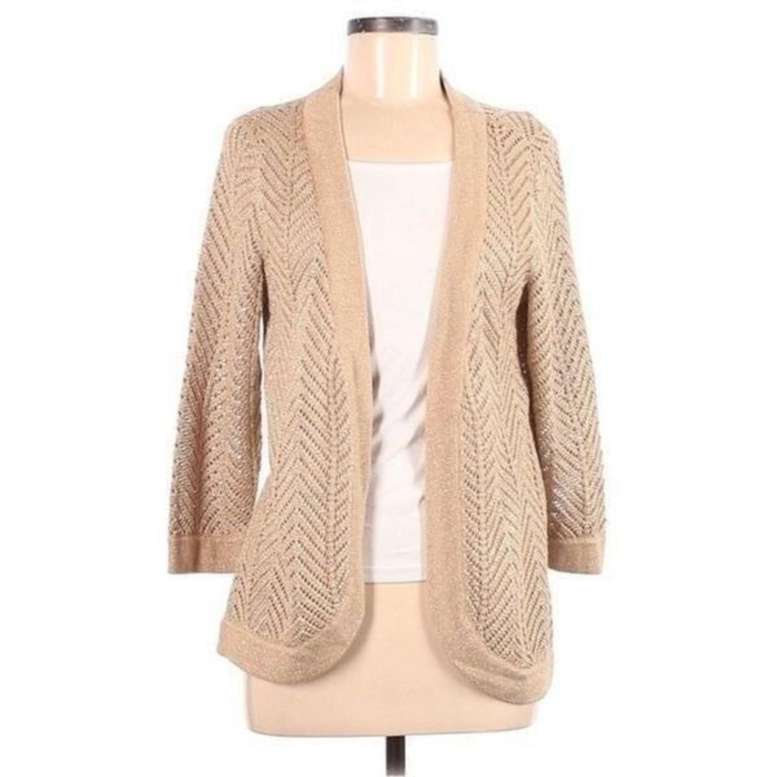 Peter Nygard Gold Metallic Knit Cardigan Sweater, Size Medium Petite